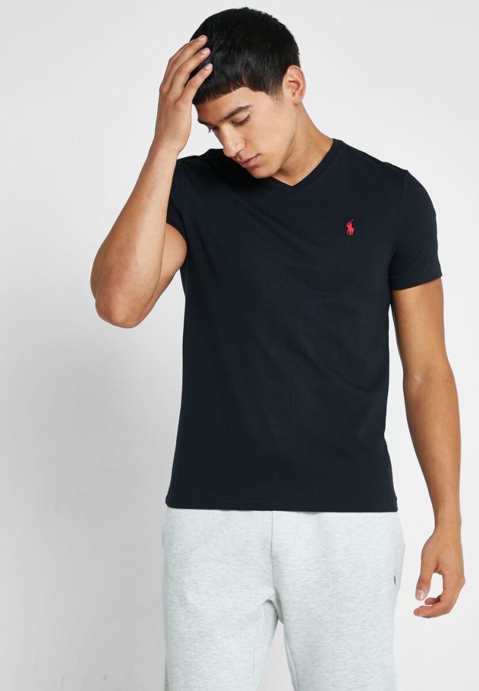 Černá pánská trička Ralph Lauren Essential s výstřihem do V