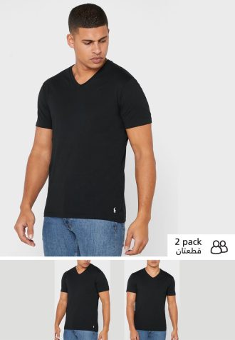 Černá pánská trička Ralph Lauren Essential s výstřihem do V