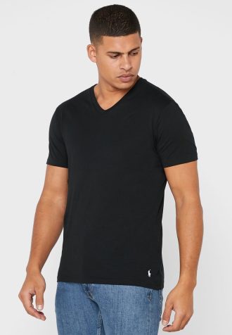 Černá pánská trička Ralph Lauren Essential s výstřihem do V