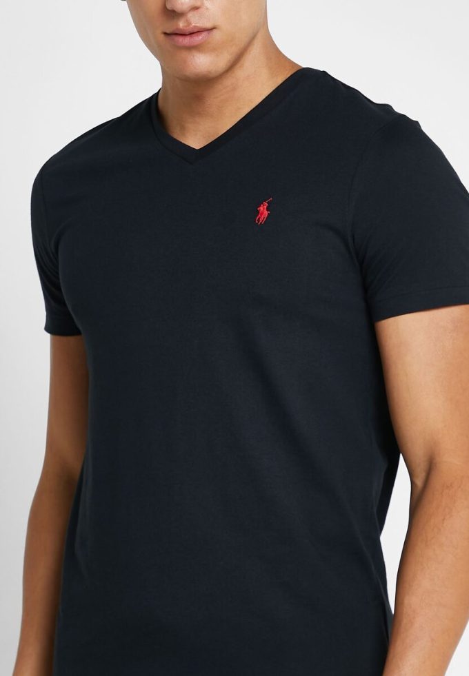 Černá pánská trička Ralph Lauren Essential s výstřihem do V