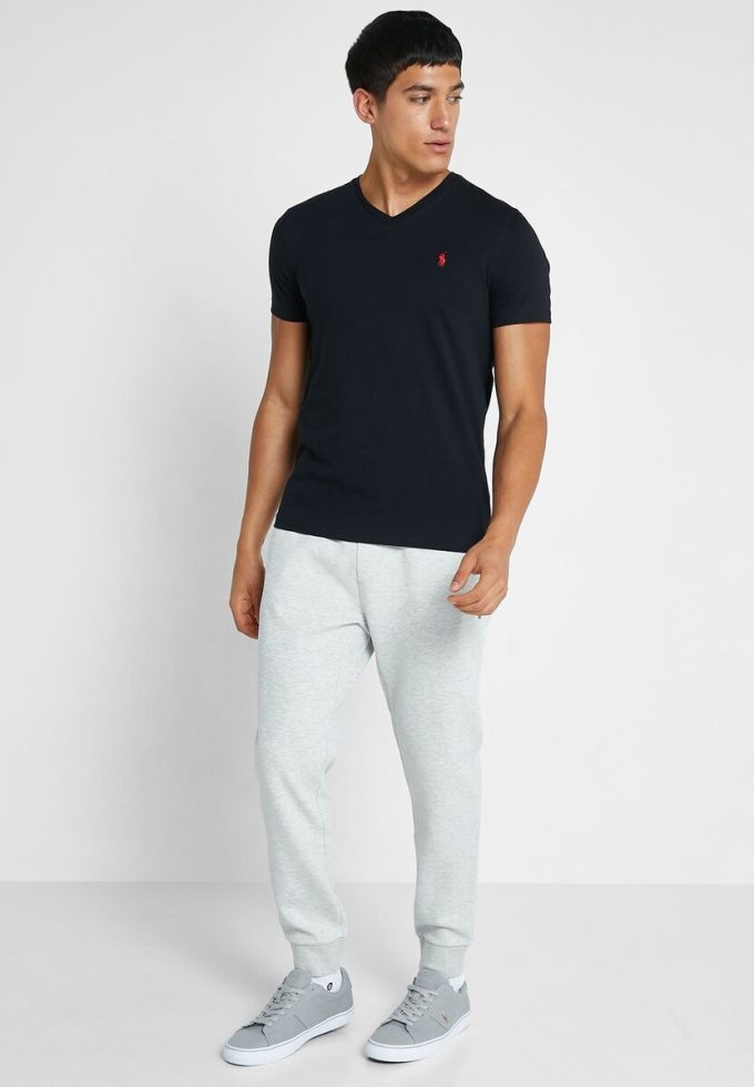 Černá pánská trička Ralph Lauren Essential s výstřihem do V
