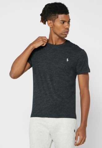 Černá pánská trička Ralph Lauren s logem na hrudi a výstřihem