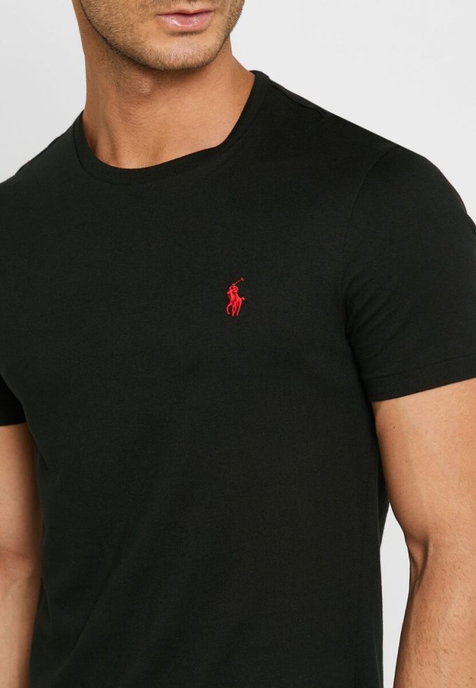 Černá pánská trička Ralph Lauren s vyšívaným logem s výstřihem