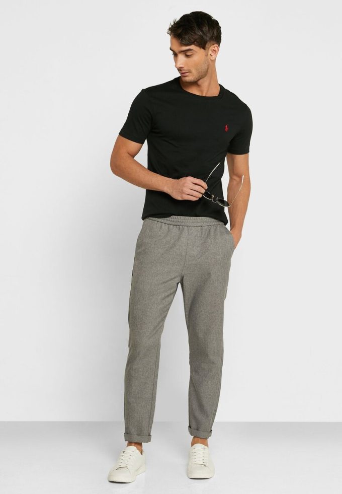 Černá pánská trička Ralph Lauren s vyšívaným logem s výstřihem