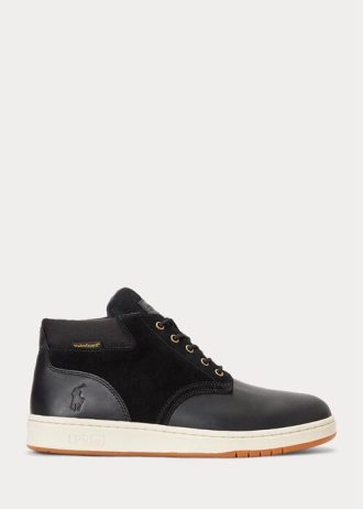 Černé pánské voděodolné kožené semišové boty Ralph Lauren