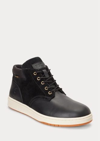 Černé pánské voděodolné kožené semišové boty Ralph Lauren