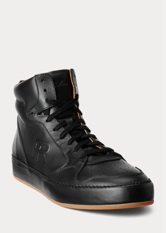 Černé pánské vysoké tenisky Ralph Lauren Jaemyn Calfskin
