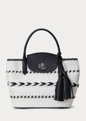 Černá/Sněhově bílá Dámské Velké kabelky Perri Tote Bags Ralph Lauren Geo-Motif Tkané kožené