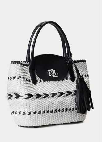 Černá/Sněhově bílá Dámské Velké kabelky Perri Tote Bags Ralph Lauren Geo-Motif Tkané kožené