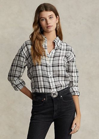 Černo/bílé dámské kostkované košile Ralph Lauren uvolněného střihu