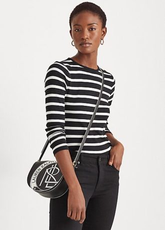 Černo/bílé dámské pruhované topy na knoflíky a ramena Ralph Lauren