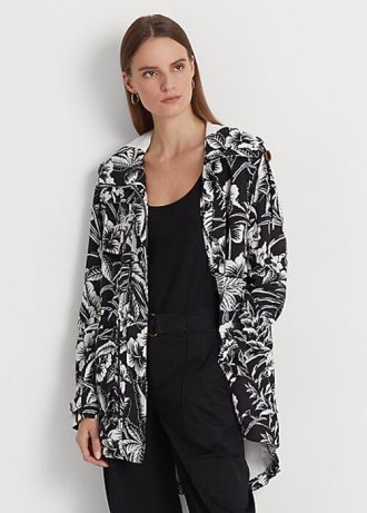 Černo/bílá dámská větrovka Ralph Lauren květinová Ripstop s kapucí