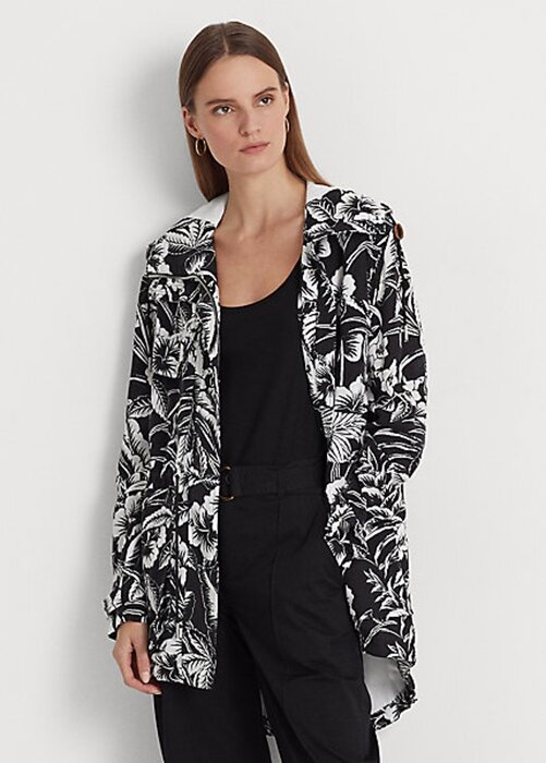Černo/bílá dámská větrovka Ralph Lauren květinová Ripstop s kapucí Černo/bílá dámská větrovka Ralph Lauren květinová Ripstop s kapucí