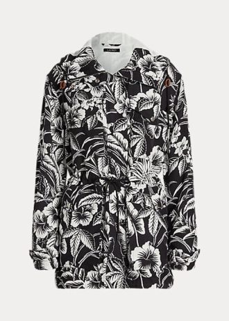 Černo/bílá dámská větrovka Ralph Lauren květinová Ripstop s kapucí