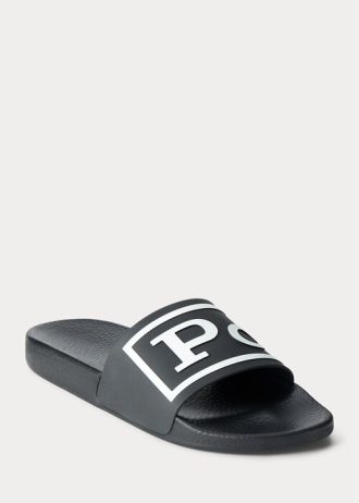 Černo/bílé pánské pantofle s logem Ralph Lauren