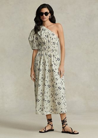Černo/béžové dámské květinové asymetrické košilové popelínové šaty Ralph Lauren