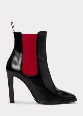 Černo/červené dámské boty Ralph Lauren Zoie Calfskinie