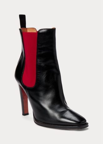Černo/červené dámské boty Ralph Lauren Zoie Calfskinie