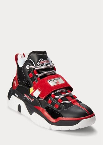 Černo/červené pánské vysoké tenisky Ralph Lauren PS100