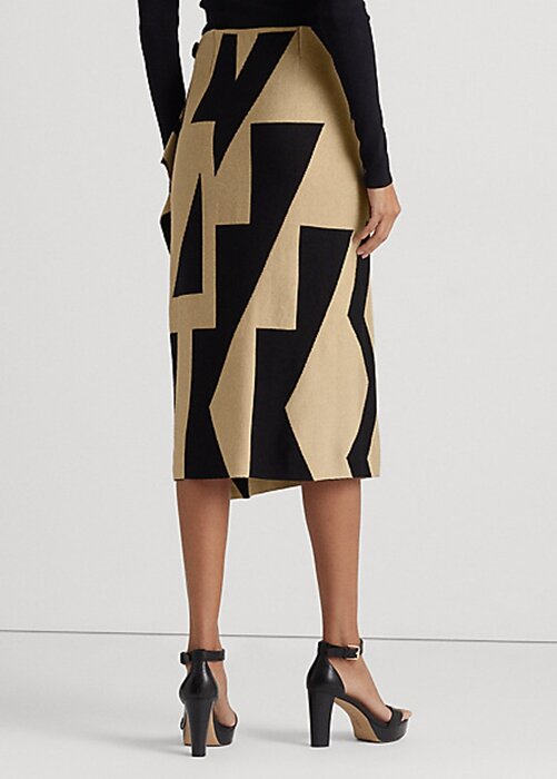 Černo/hnědé dámské tužkové sukně Ralph Lauren Geo-Print z bavlněné směsi Černo/hnědé dámské tužkové sukně Ralph Lauren Geo-Print z bavlněné směsi
