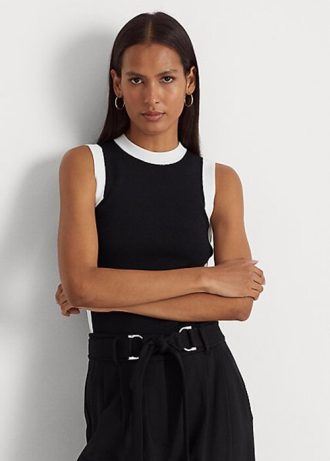 Černobílé dámské dvoubarevné svetry bez rukávů Ralph Lauren