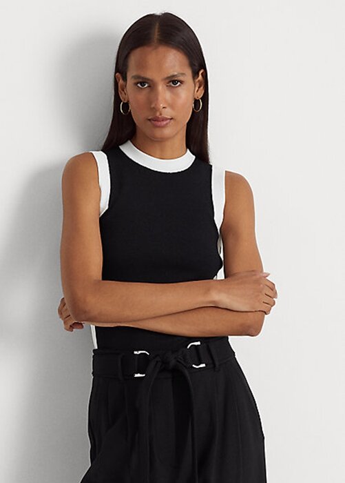Černobílé dámské dvoubarevné svetry bez rukávů Ralph Lauren Černobílé dámské dvoubarevné svetry bez rukávů Ralph Lauren