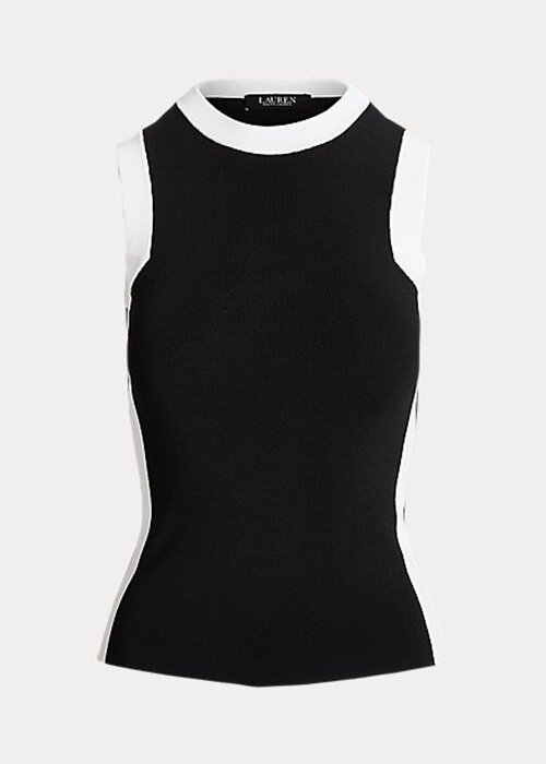 Černobílé dámské dvoubarevné svetry bez rukávů Ralph Lauren Černobílé dámské dvoubarevné svetry bez rukávů Ralph Lauren