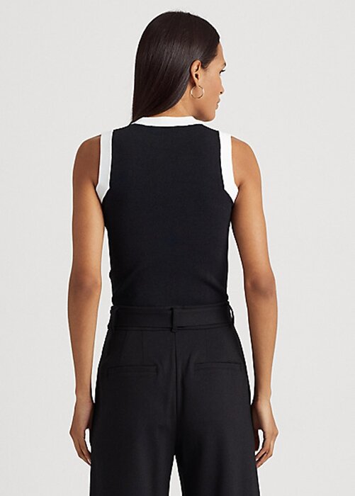 Černobílé dámské dvoubarevné svetry bez rukávů Ralph Lauren Černobílé dámské dvoubarevné svetry bez rukávů Ralph Lauren