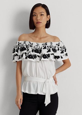 Černobílé dámské vyšívané trikoty Ralph Lauren Jersey
