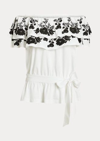 Černobílé dámské vyšívané trikoty Ralph Lauren Jersey