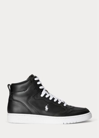 Černobílé pánské kožené vysoké tenisky Ralph Lauren Court