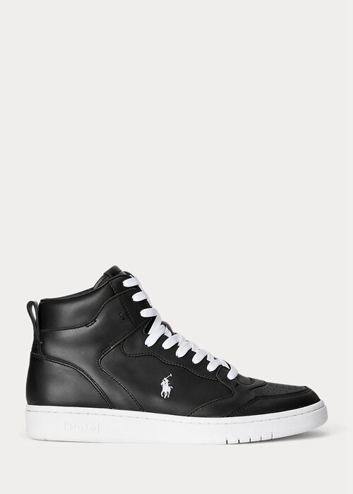 Černobílé pánské kožené vysoké tenisky Ralph Lauren Court Černobílé pánské kožené vysoké tenisky Ralph Lauren Court