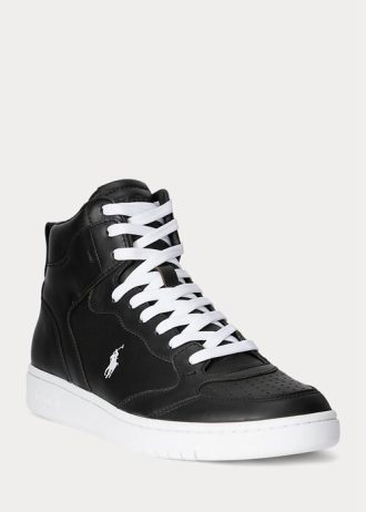 Černobílé pánské kožené vysoké tenisky Ralph Lauren Court
