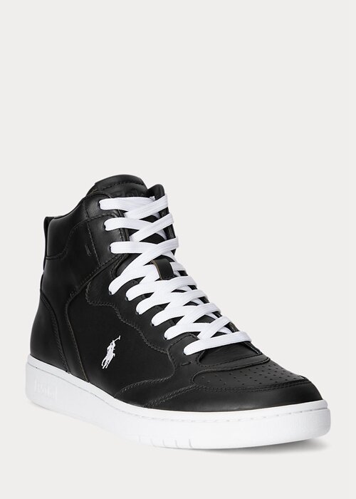 Černobílé pánské kožené vysoké tenisky Ralph Lauren Court Černobílé pánské kožené vysoké tenisky Ralph Lauren Court