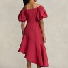 Červené dámské šaty Ralph Lauren nařasené asymetrické taftové šaty