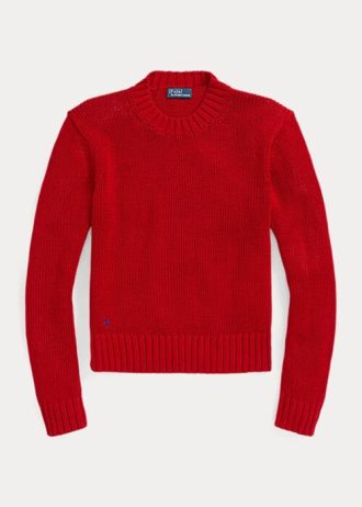 Červené dámské bavlněné svetry Ralph Lauren s výstřihem
