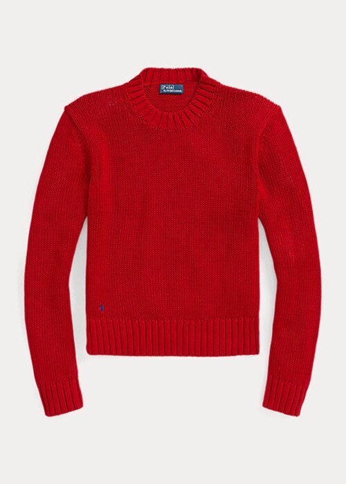 Červené dámské bavlněné svetry Ralph Lauren s výstřihem Červené dámské bavlněné svetry Ralph Lauren s výstřihem