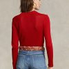 Červené dámské bavlněné svetry Ralph Lauren s výstřihem Červené dámské bavlněné svetry Ralph Lauren s výstřihem