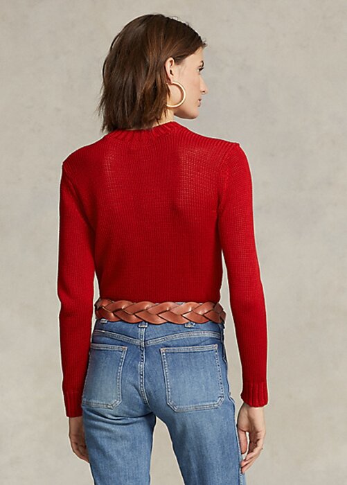 Červené dámské bavlněné svetry Ralph Lauren s výstřihem Červené dámské bavlněné svetry Ralph Lauren s výstřihem