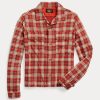 Červené dámské košile Ralph Lauren s kostkovaným potiskem Jersey Camp
