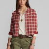 Červené dámské košile Ralph Lauren s kostkovaným potiskem Jersey Camp