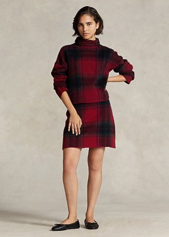 Červené dámské kostkované sukně ze směsi alpaky Ralph Lauren Červené dámské kostkované sukně ze směsi alpaky Ralph Lauren