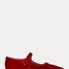 Červené dámské ploché boty Ralph Lauren Velvet Mary Jane Pointed