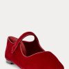 Červené dámské ploché boty Ralph Lauren Velvet Mary Jane Pointed