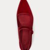 Červené dámské ploché boty Ralph Lauren Velvet Mary Jane Pointed