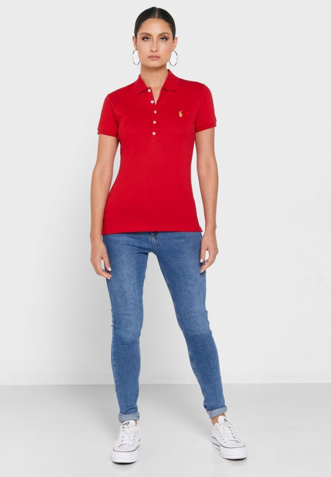 Červené dámské polokošile Ralph Lauren Button Detail Shirt