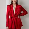 Červené dámské saténové bundy Ralph Lauren Quinton s páskem