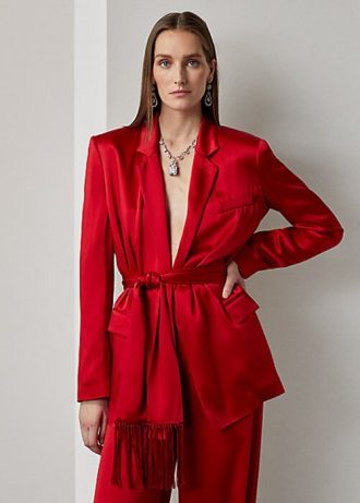 Červené dámské saténové bundy Ralph Lauren Quinton s páskem