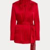 Červené dámské saténové bundy Ralph Lauren Quinton s páskem