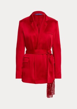 Červené dámské saténové bundy Ralph Lauren Quinton s páskem